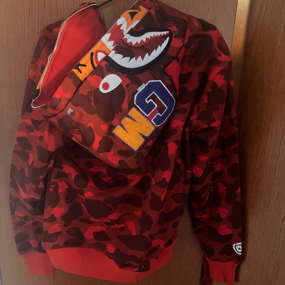 Bape Red Camo Shark Hoodie